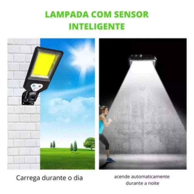 luminária solar led parede refletor 128 cob sensor controle 25w _ cs102 - Foto 3