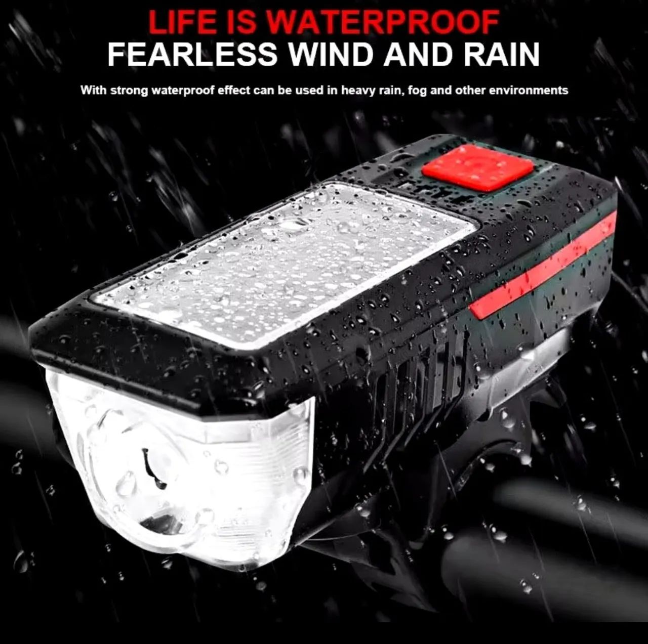 Farol de Bicicleta Recarregável Solar com Buzina - Foto 2