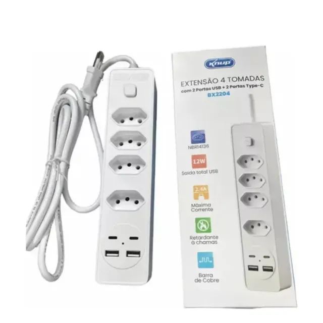 Régua Extensão Entrada USB Tipo C