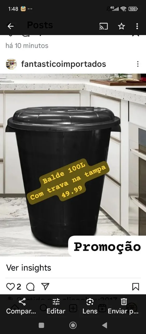 Balde 100L com tampa e trava - Promoção!