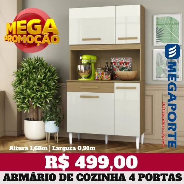 Armário de Cozinha Kit 4 Portas 1 Gaveta (Novo) Entrega Grátis! - Foto 3