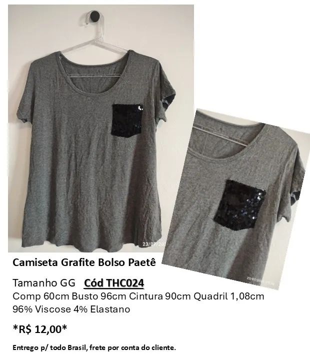 Camiseta Grafite Bolso Paetê - Foto 5
