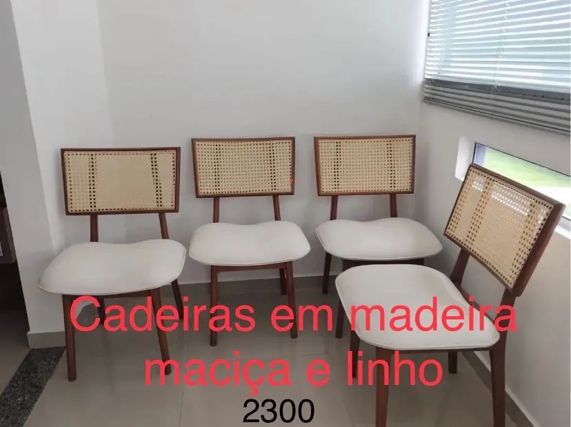 Jogo de cadeiras de madeira maciça em linho - Foto 3
