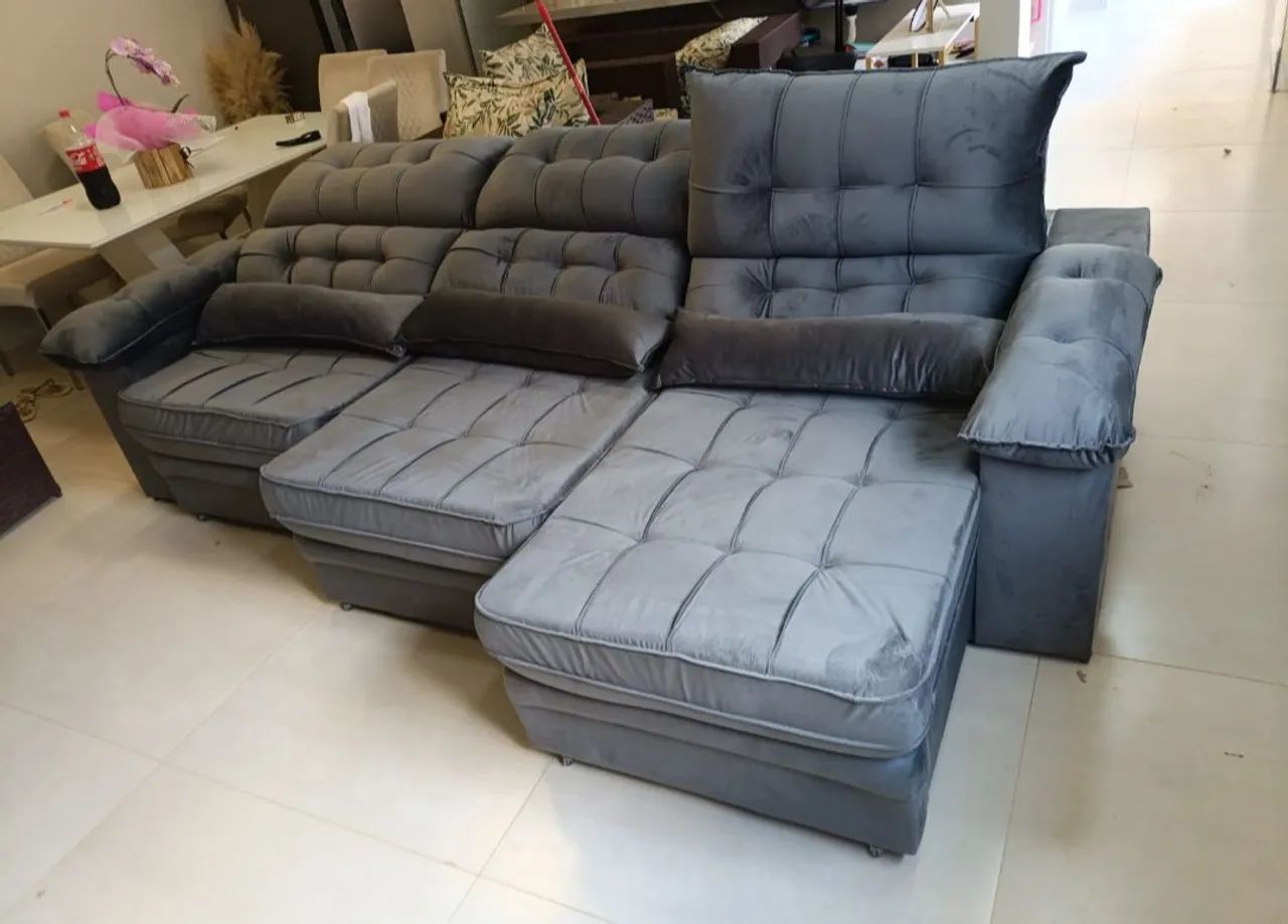 Sofa retratil reclinável 2,90 cinza chumbo novo 