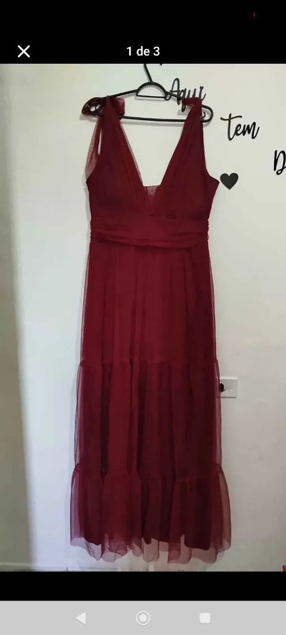 Vestido Longo Bordô de Tule