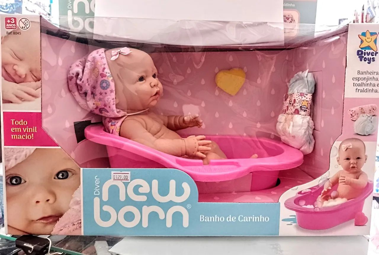 Boneca new born Banho com carinho 