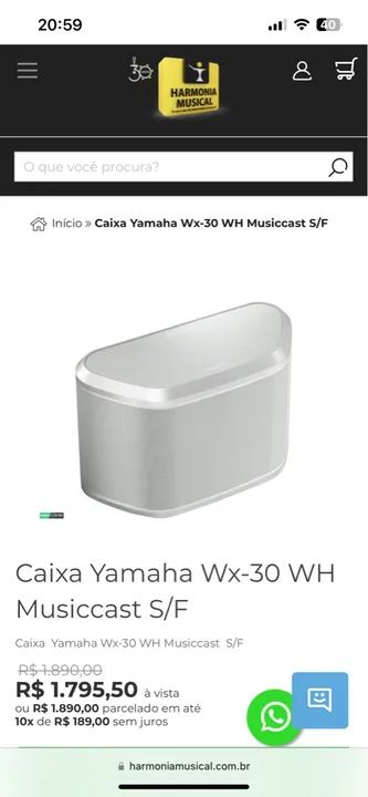Caixa de Som Bluetooth Yamaha WX-30 WH Musiccast S/F - Foto 6