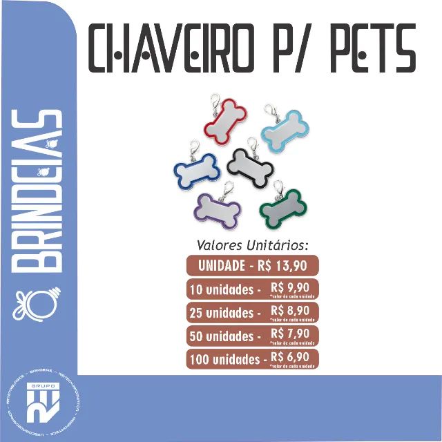 Chaveiro metálico de identificação para pets personalizado a laser
