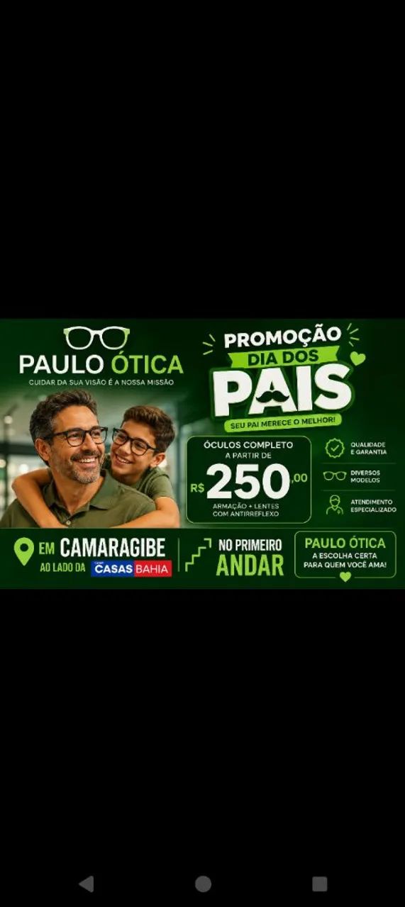 Promoção óculo aparte de 250