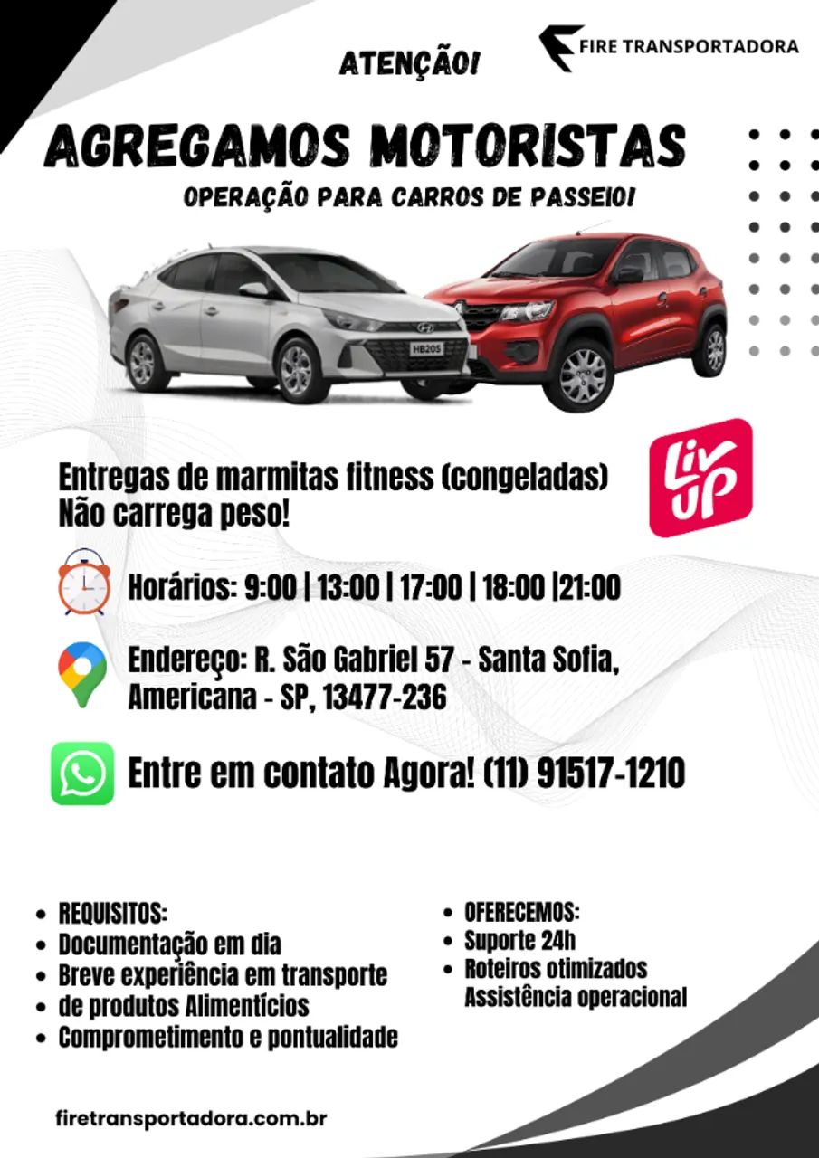 Motorista Agregado com carro de passeio - Americanas/SP