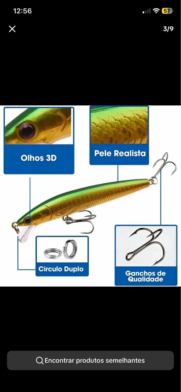 Kit 10/5 Iscas Artificial Meia água Premium Pesca Truta Peixe Realista Anzol Duplo 10cm 9g - Foto 3