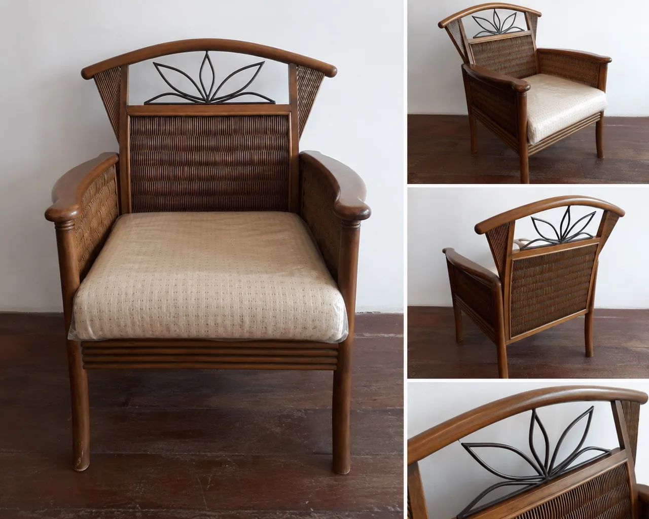 Conjunto 4 poltronas - madeira e linho - Foto 2
