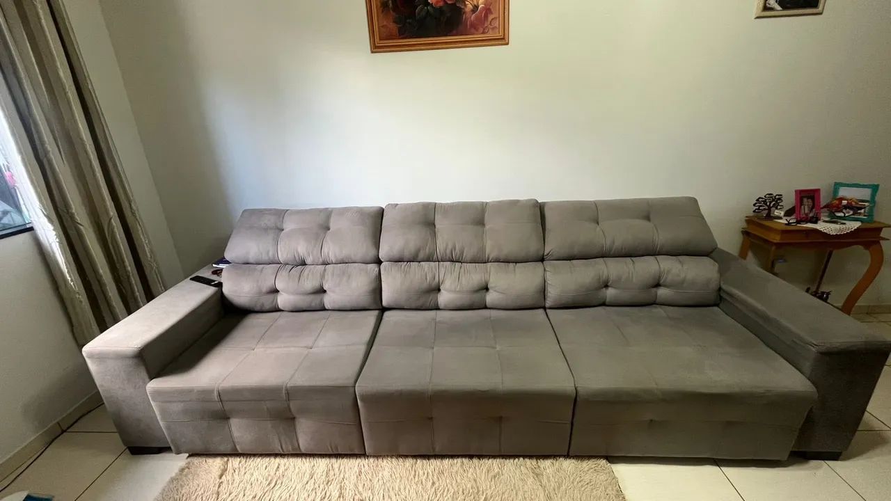 Sofa retrati de 3m cor cinza em ótimo estado