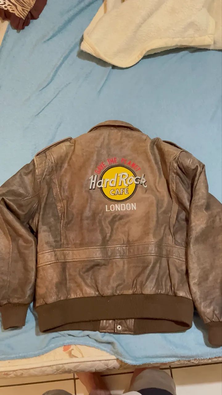 Jaqueta de couro hard rock café 