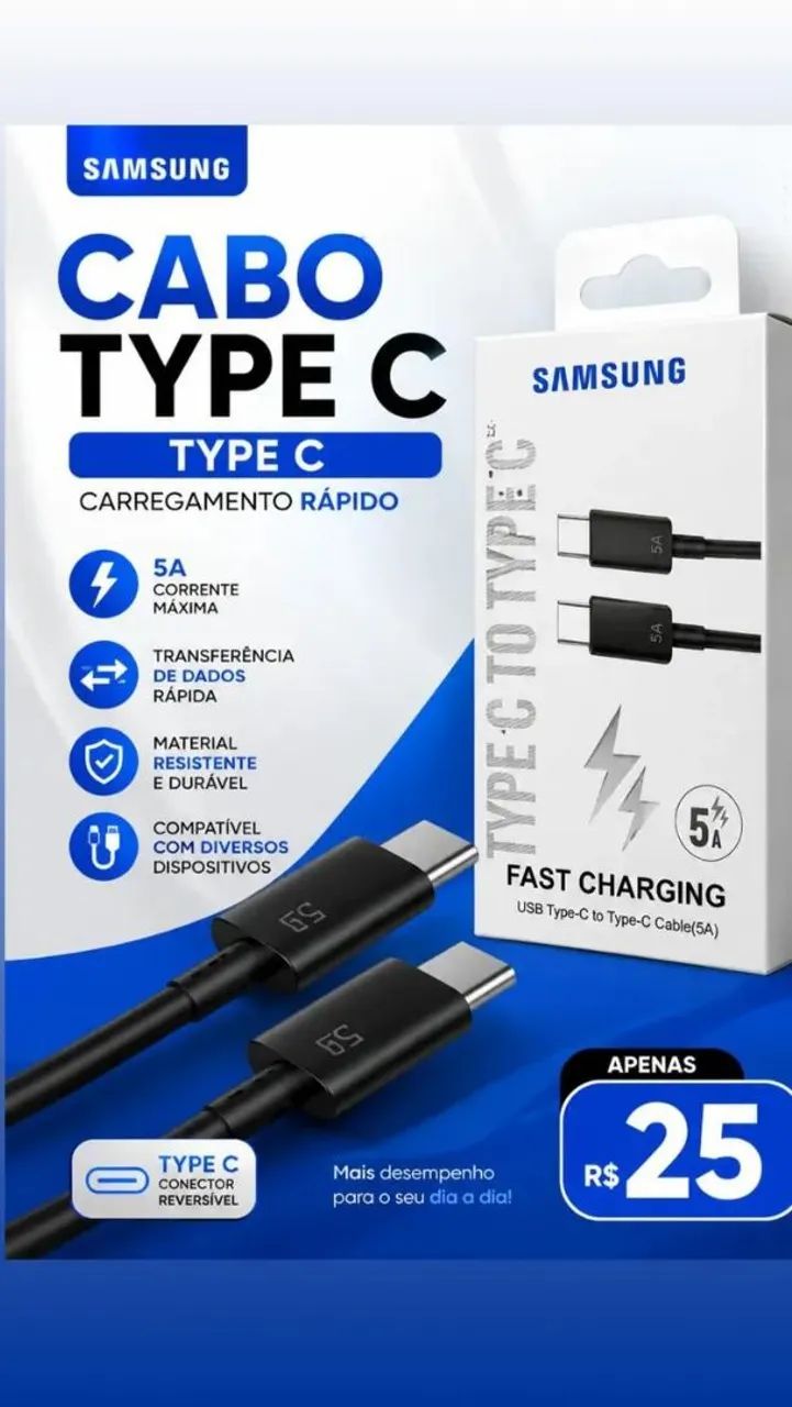 Cabo Type C e Type C Samsung 