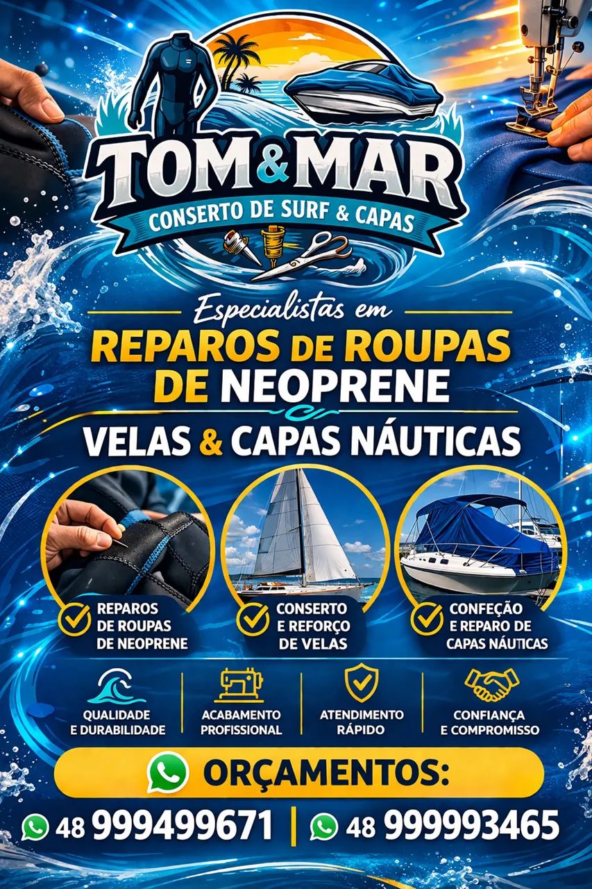 Reparos de roupas de surf, velas e capas náuticas