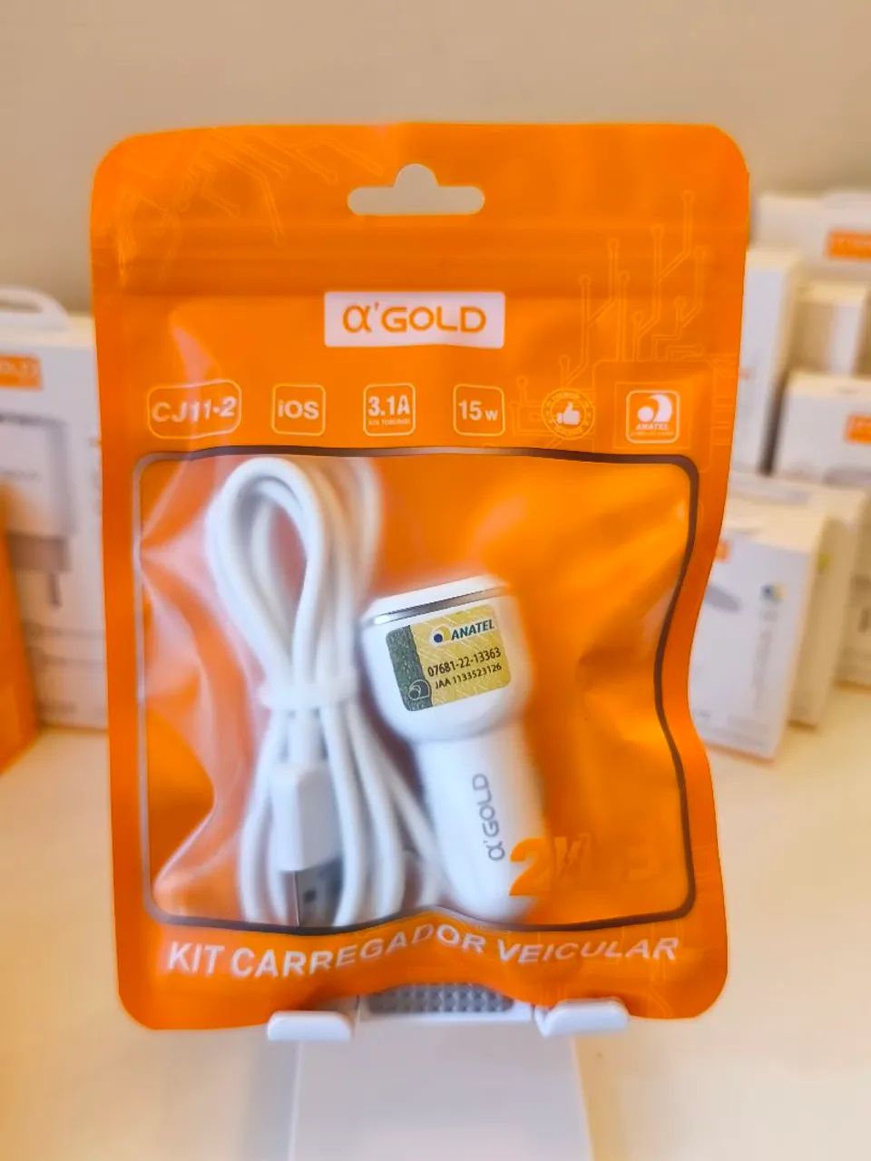 Kit carregador veicular com cabo tipo C ou cabo Lightning (iPhone) A'GOLD - Foto 4