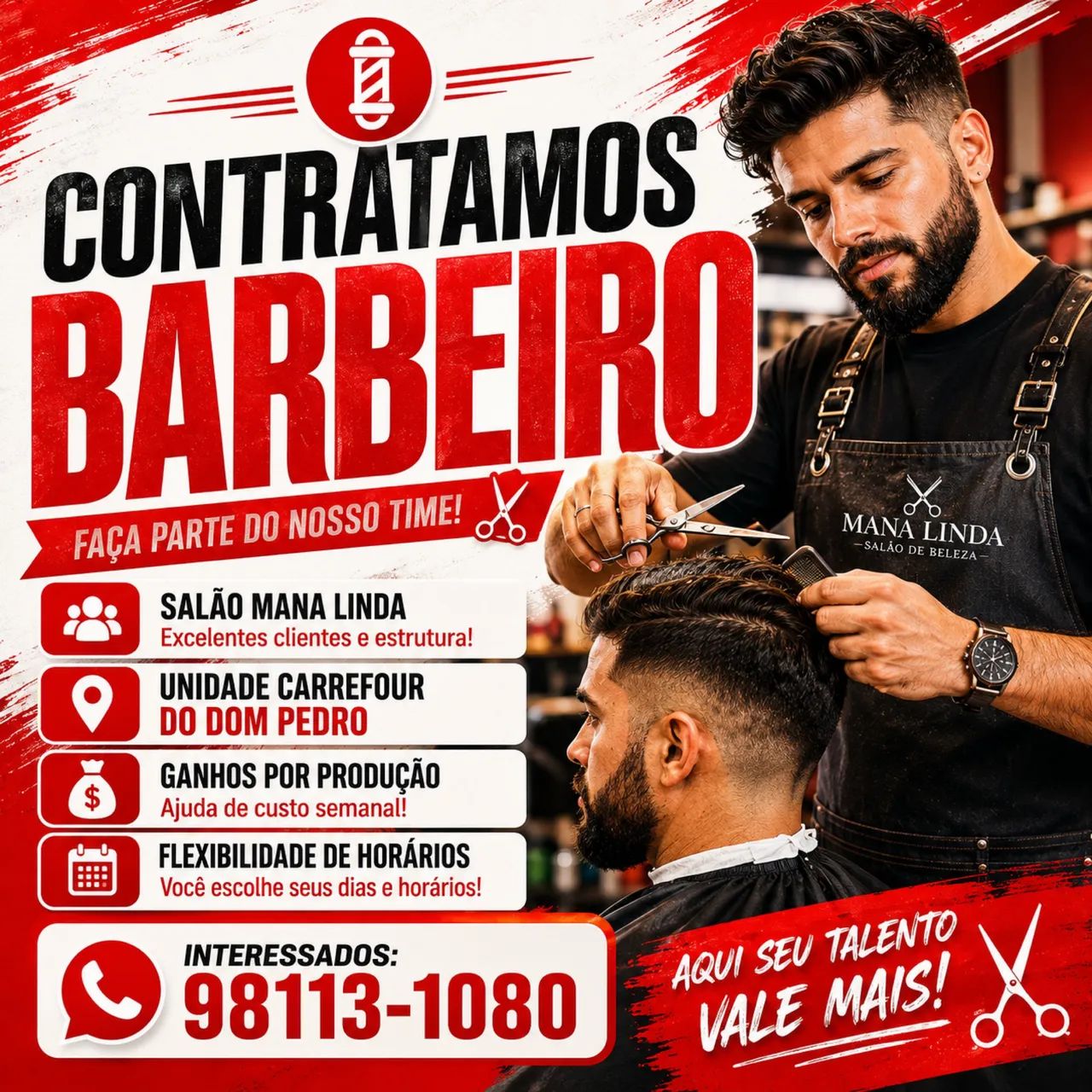 Barbeiro contrata-se com ajuda de custo 
