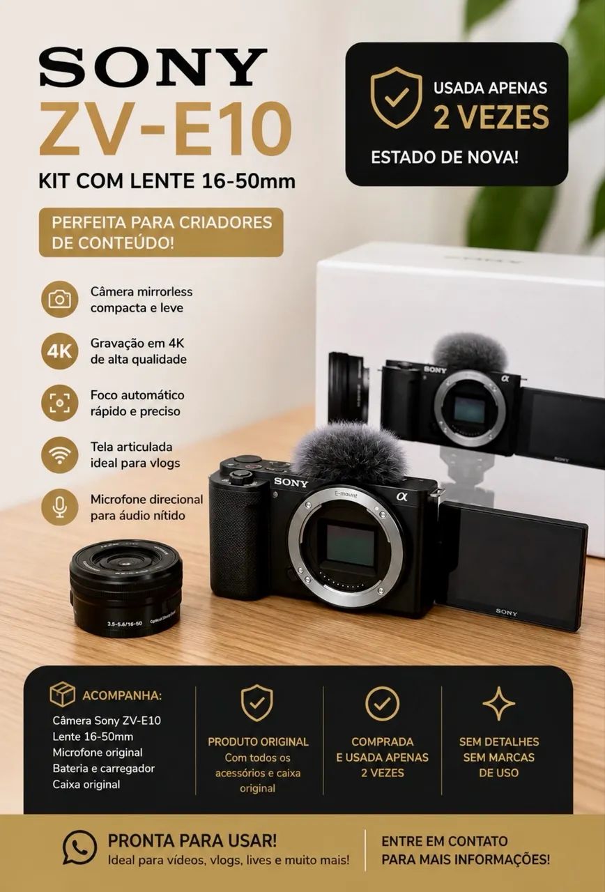 Sony Zv-E10 com lente 16-50mm - Câmeras e Filmadoras - Brasil