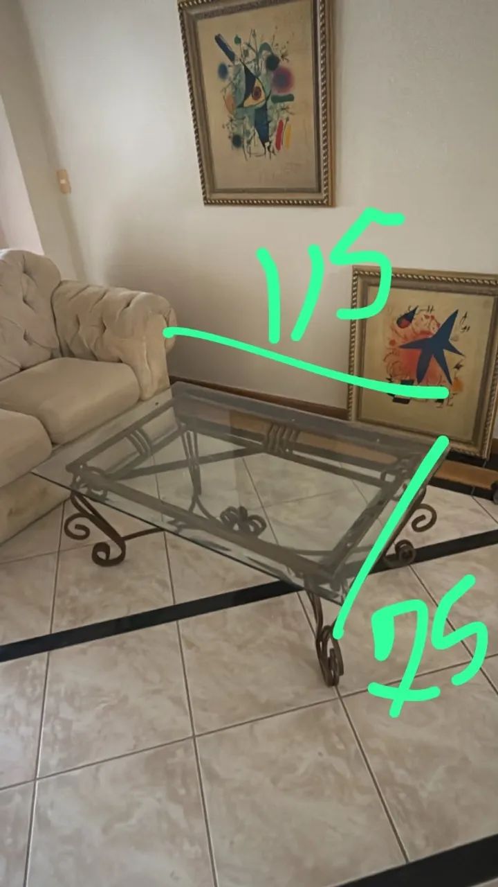 mesa centro classica vidro e ferro