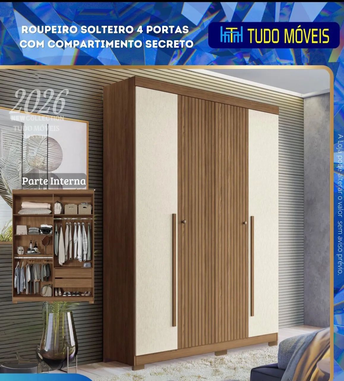 ROUPEIRO  SOLTEIRÃO 4 PORTAS COM COMPARTIMENTO SECRETO 