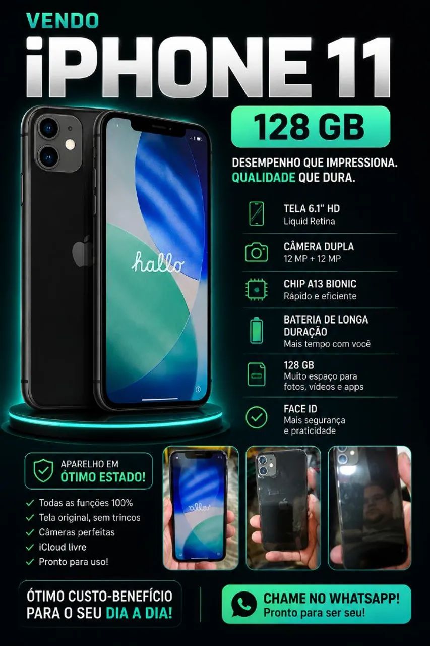 iPhone 11- 128gb preto com carregador.