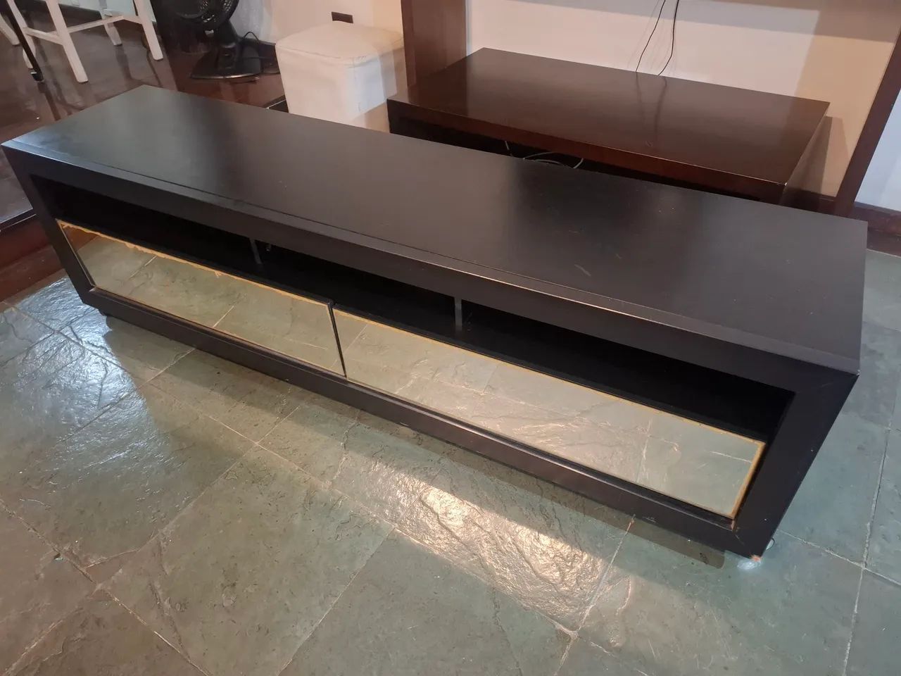 Rack cor preta madeira e espelho 64994174012546123