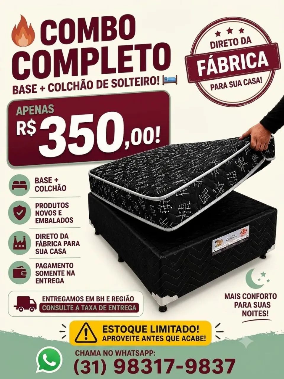 base de solteiro e colchão 