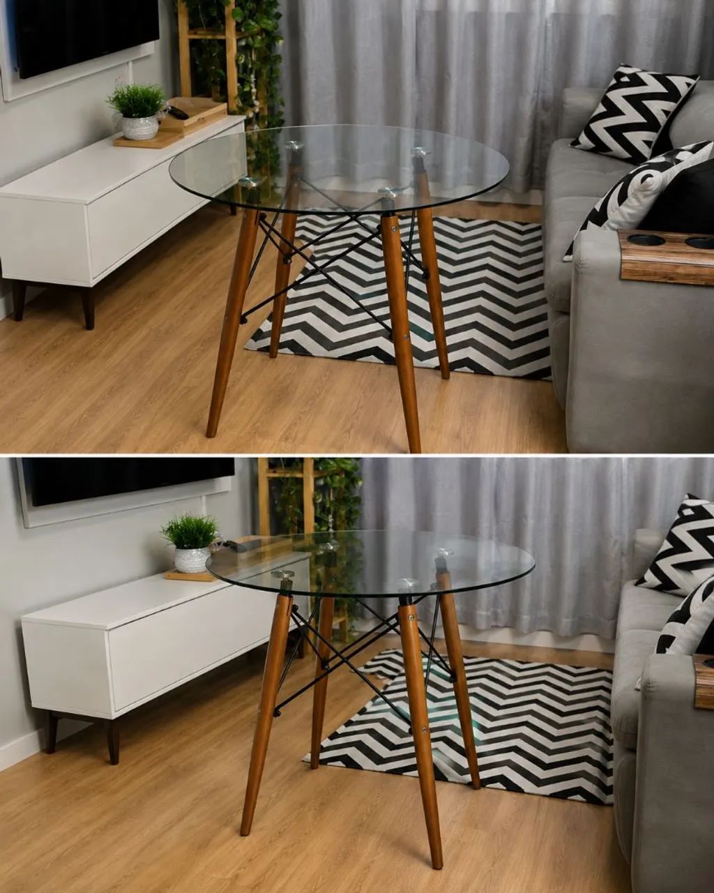 Mesa Redonda 90cm Estilo Eames Eiffel | Vidro e Madeira Maciça - Foto 3