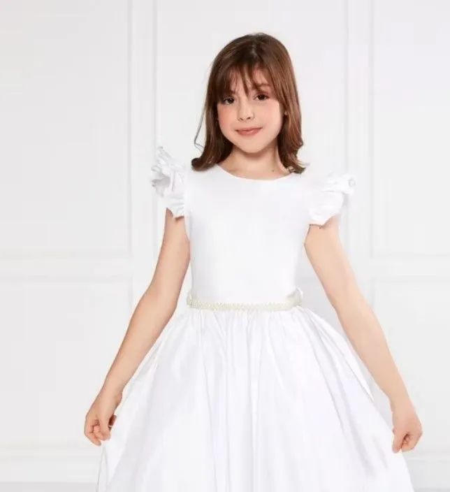 Vestido godê branco festa infantil com cinto perolado.  - Foto 6