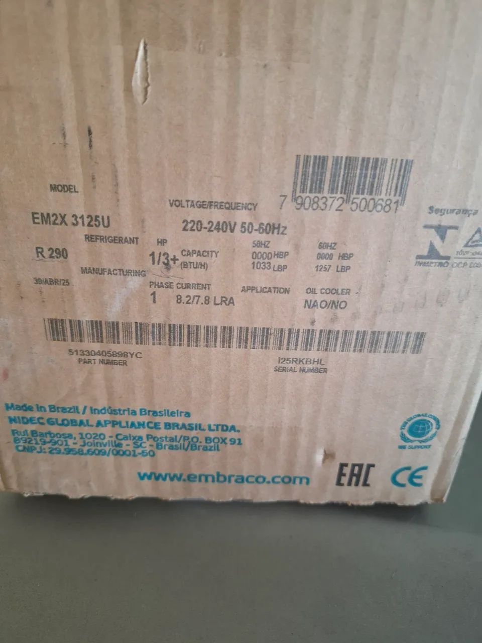Compressor Embraco EM2X 3125U 220V GAS R290 - Foto 2