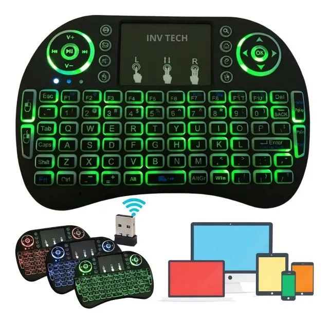 Mini Teclado Controle Bluetooth LE-7716 com Mouse Touch RGB para Smart TV, TV Box, PC e An