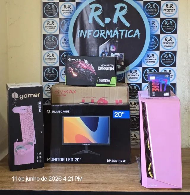 CPU Gamer Rosa Intel Core i7 e Monitor