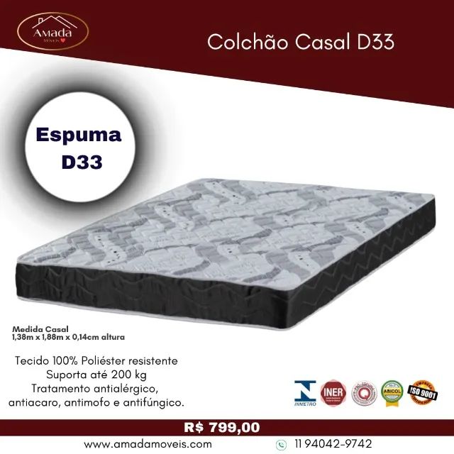 Colchão casal D33, a pronta entrega 