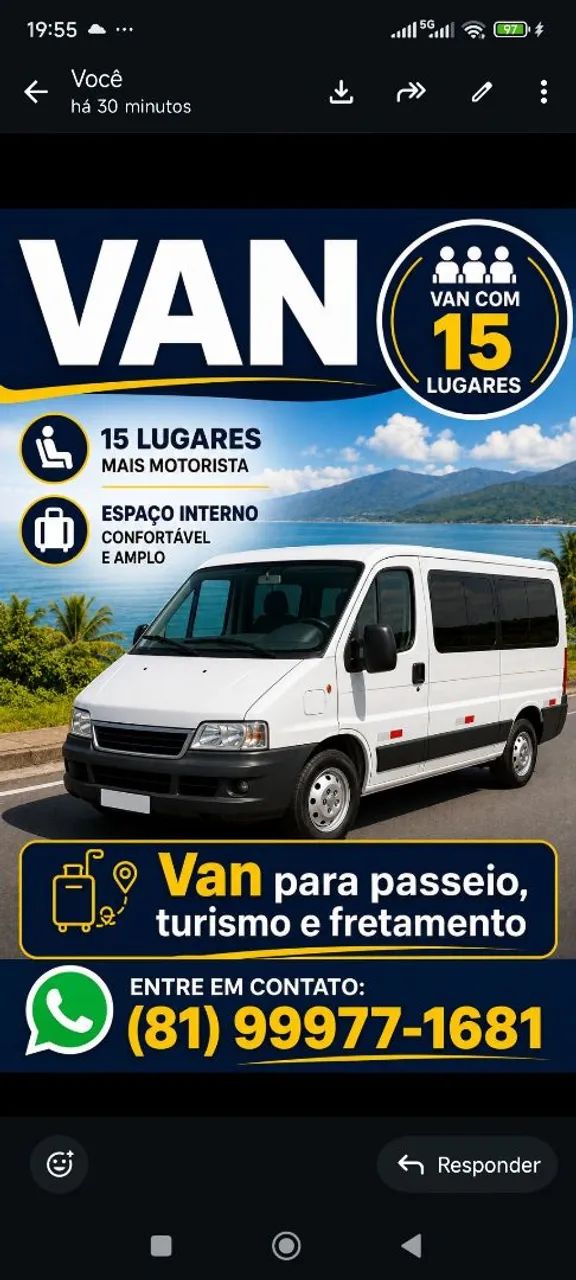 Van com 15 lugares para passeio fretamento e turismo