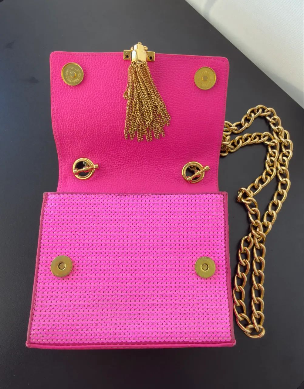 Mini Bolsa Paetê Luiza Barcelos na cor rosa.  Nova - Foto 3