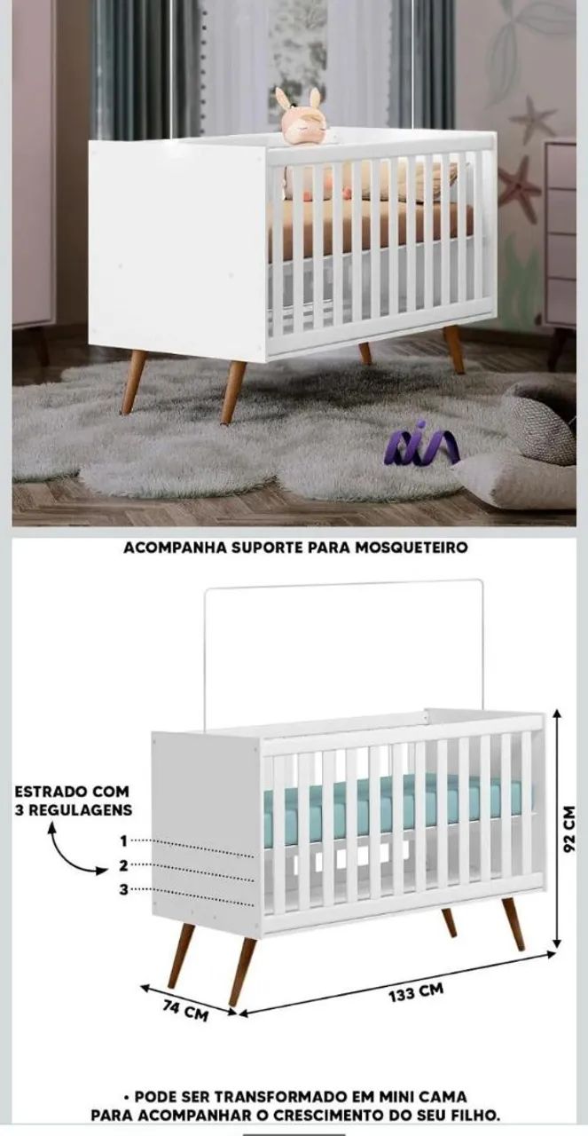 Vendo esse berço com colchão antialérgico na caixa ainda e nota fiscal.