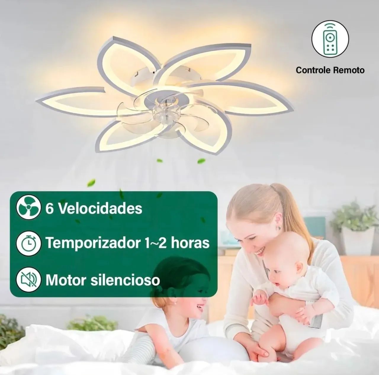 Ventilador de Teto Intelar Branco Controle Remoto 7 Pás 6 Velocidades - Foto 5