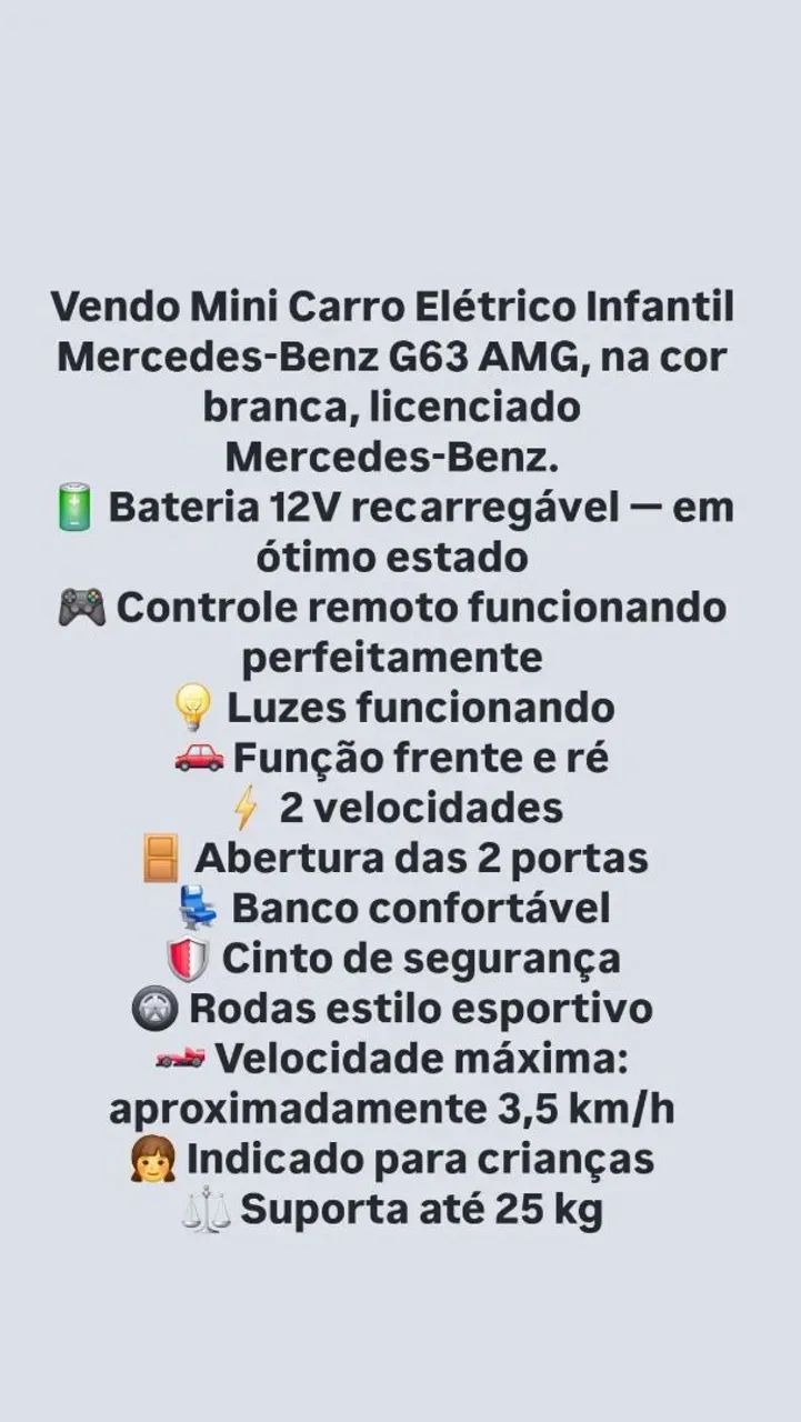 Mini carro elétrico Mercedes infantil 
