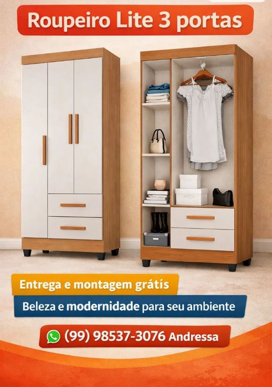 Promo imperdível roupeiro entrega e montagem grátis 