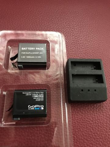 Kit 2 Baterias + carregador DUPLO para câmera e filmadora GoPro Hero4