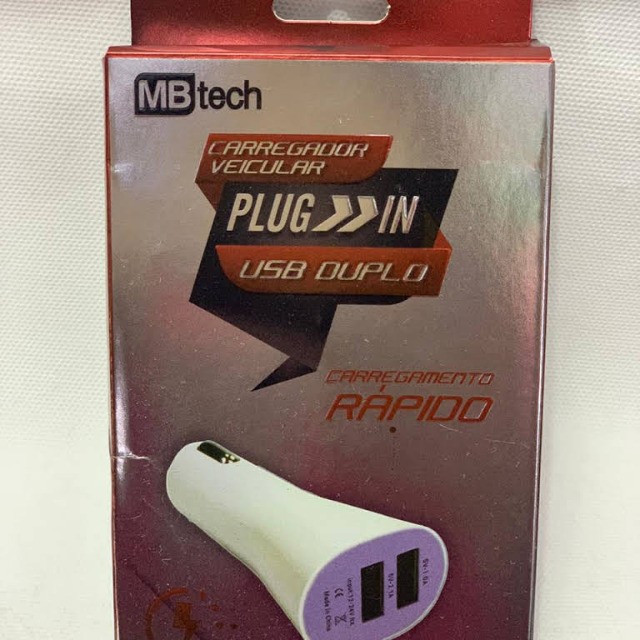 Carregador veicular plug in usb duplo carregamento rapido mbtech