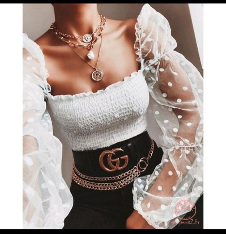 Cropped Lastex com manga longa em tule - Peças novas - Foto 3
