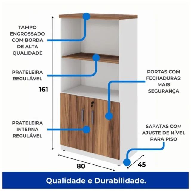 Armário De Escritório Alto Semi Aberto Nogal Sevilha Preto Organizador Moderno 34316 - Foto 3