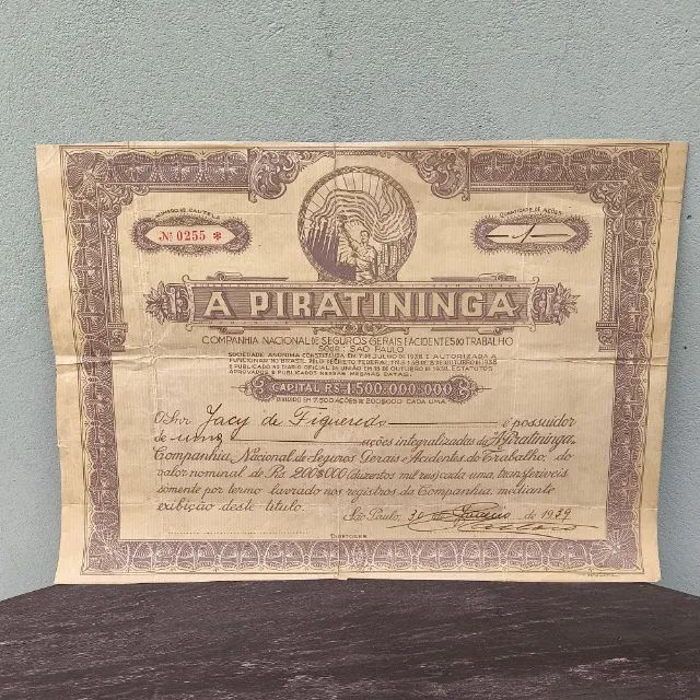 Lindo documento de uma ação da Companhia A Piratininga