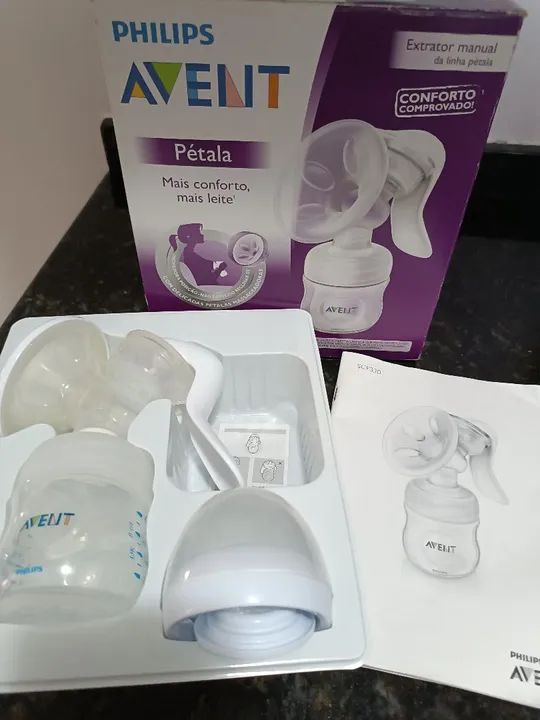 Extrator de Leite Manual Avent Pétala e Kit mamadeiras Evolution Lillo 