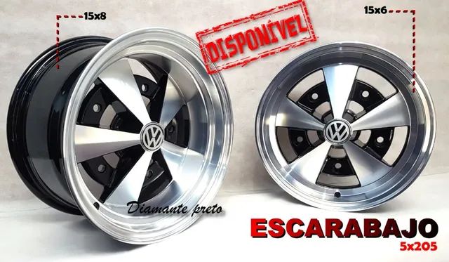 Roda aro 15 preta com diamantado VW fusca 5 furos
