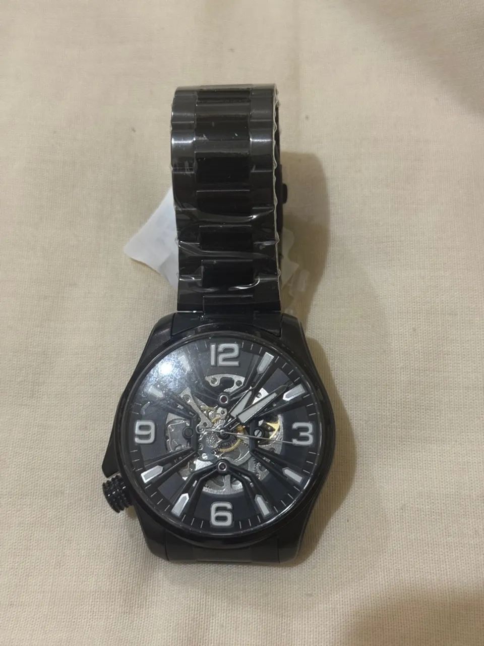 Relógio Masculino Preto com Visor Esqueleto