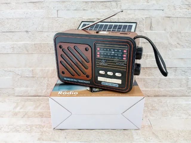 Rádio Portátil Bluetooth Painel Solar com Lanterna FM USB TF - Foto 4