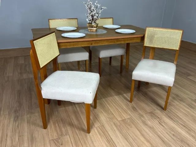 MESA DE JANTAR ALEGRA 120X80 + 4 CADEIRAS GRÉCIA LINHO BEGE - LORD - Foto 2